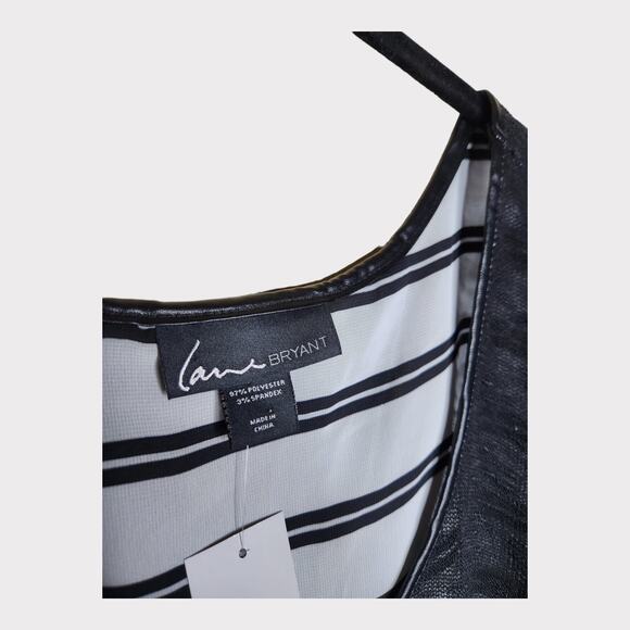 NEW Lane Bryant Plus 26/28 Black Sheer Overlay Tunic Blouse White Stripe Base - Picture 4 of 8